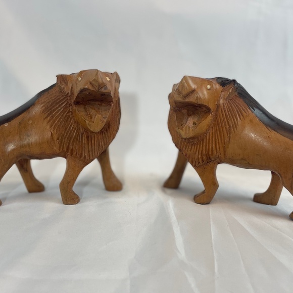 African Wood Carved Lions